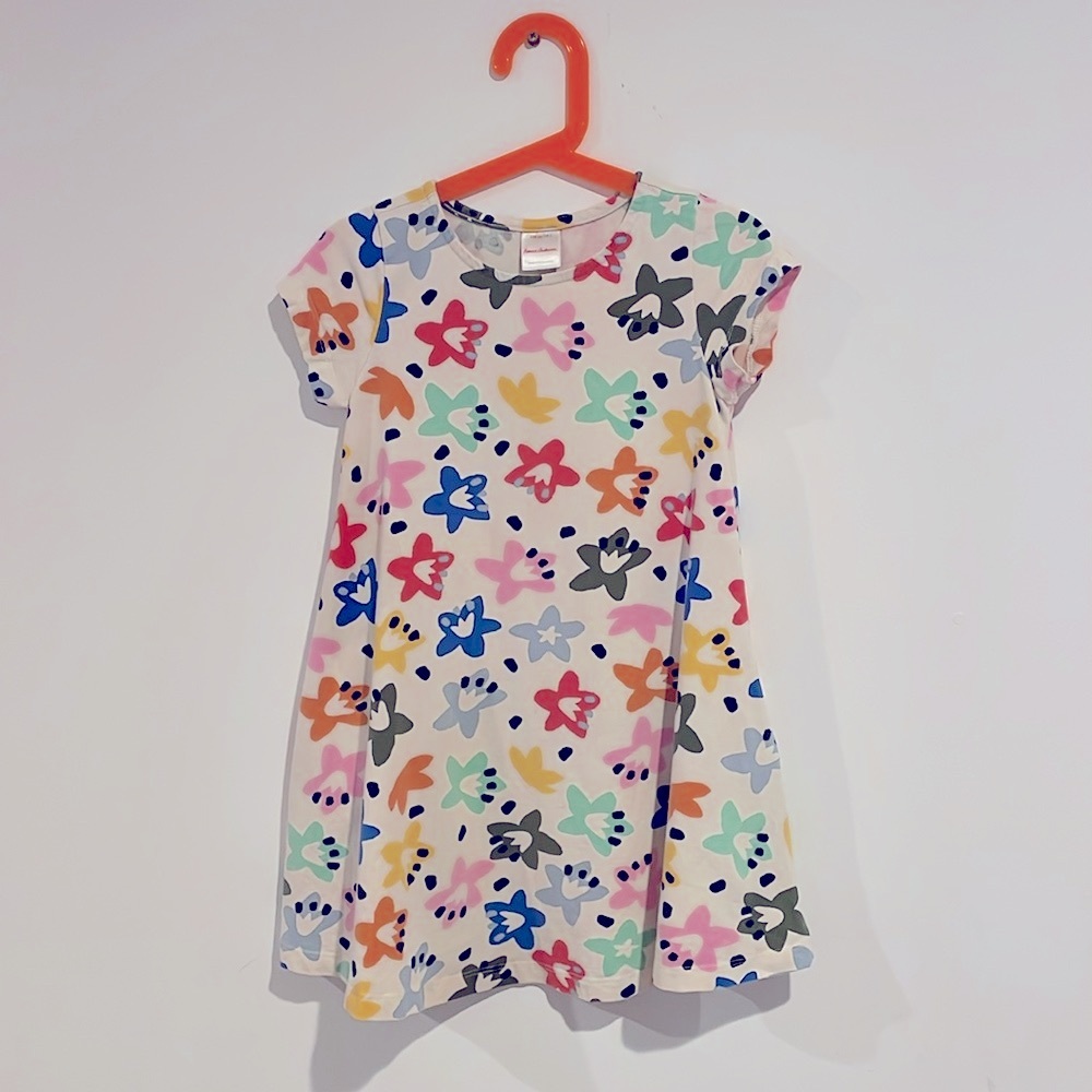 Hanna Andersson short sleeve flower print dress pockets size 5 5T colorful Aline